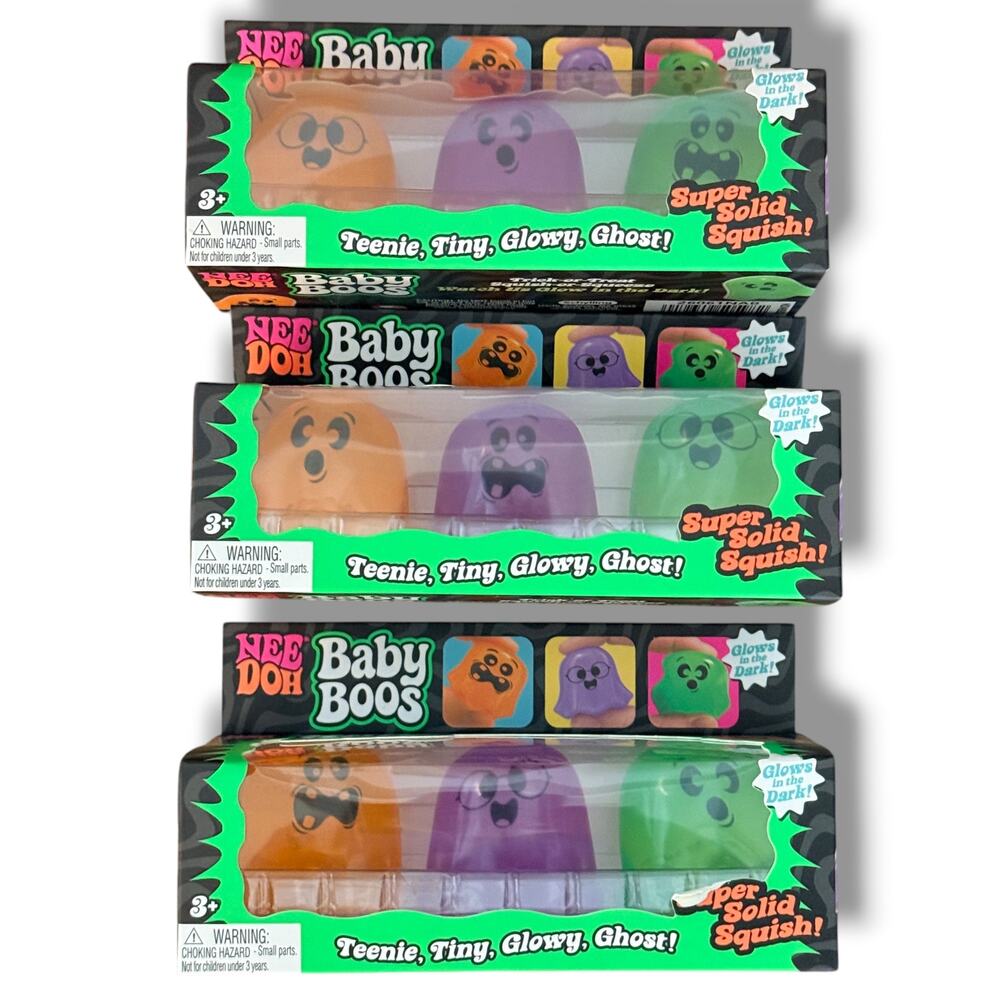 NeeDoh Baby Boos Glow in the Dark Ghost Squishies Complete Set Lot Of 3